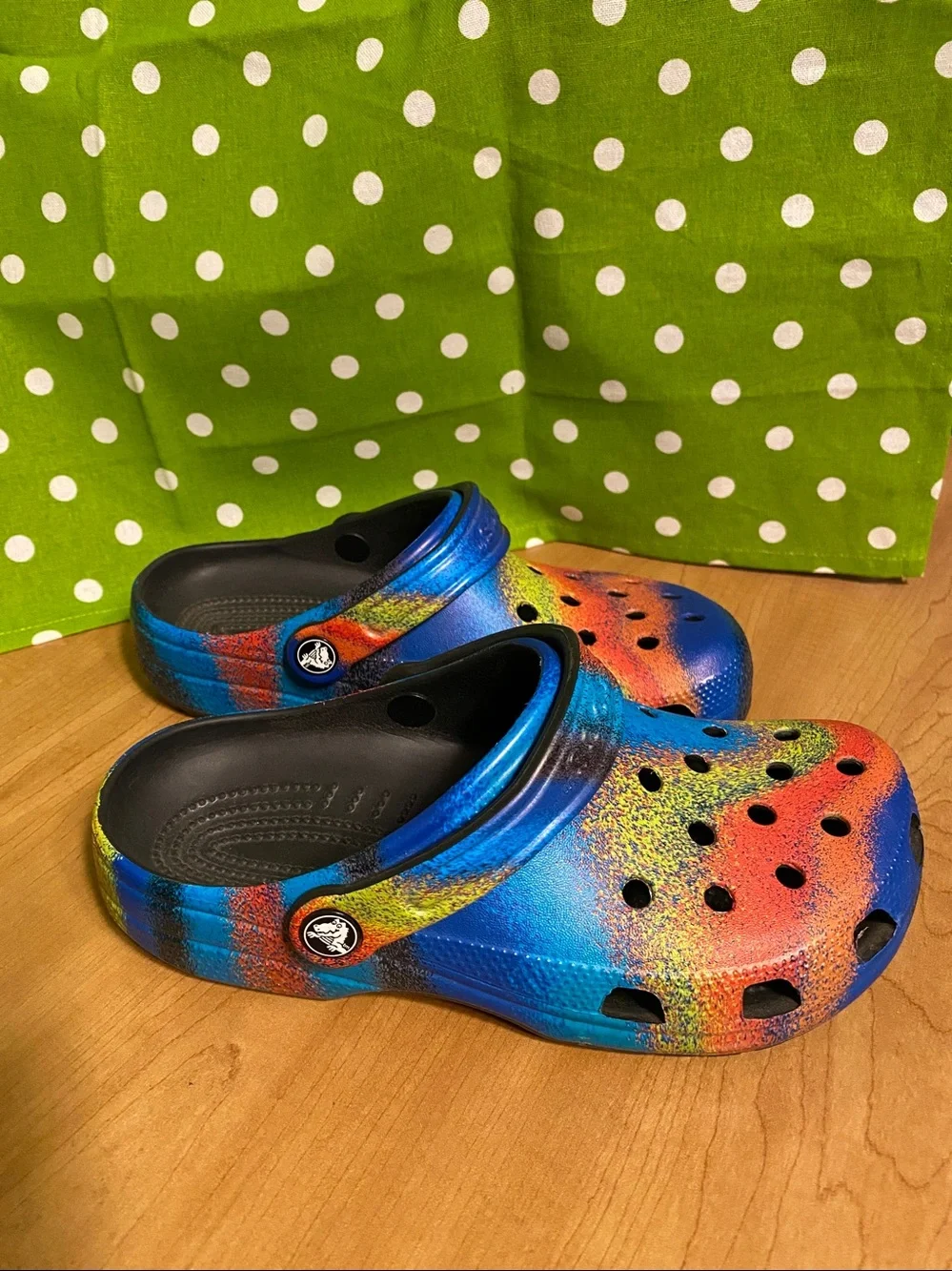CROCS Kids Blue Rainbow Spray Paint Clogs